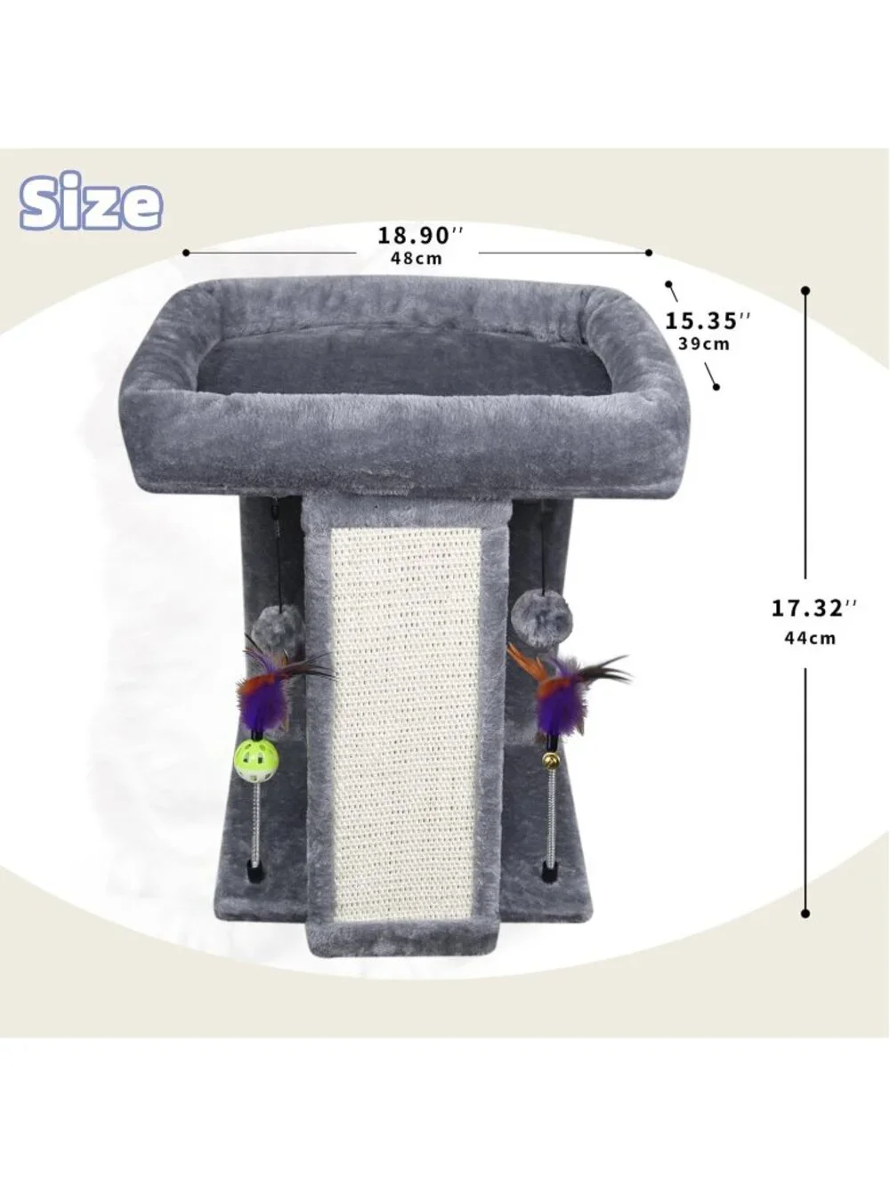 New Cat Tree Tower with Scratching Post Activity Center with Toy Balls - Grey